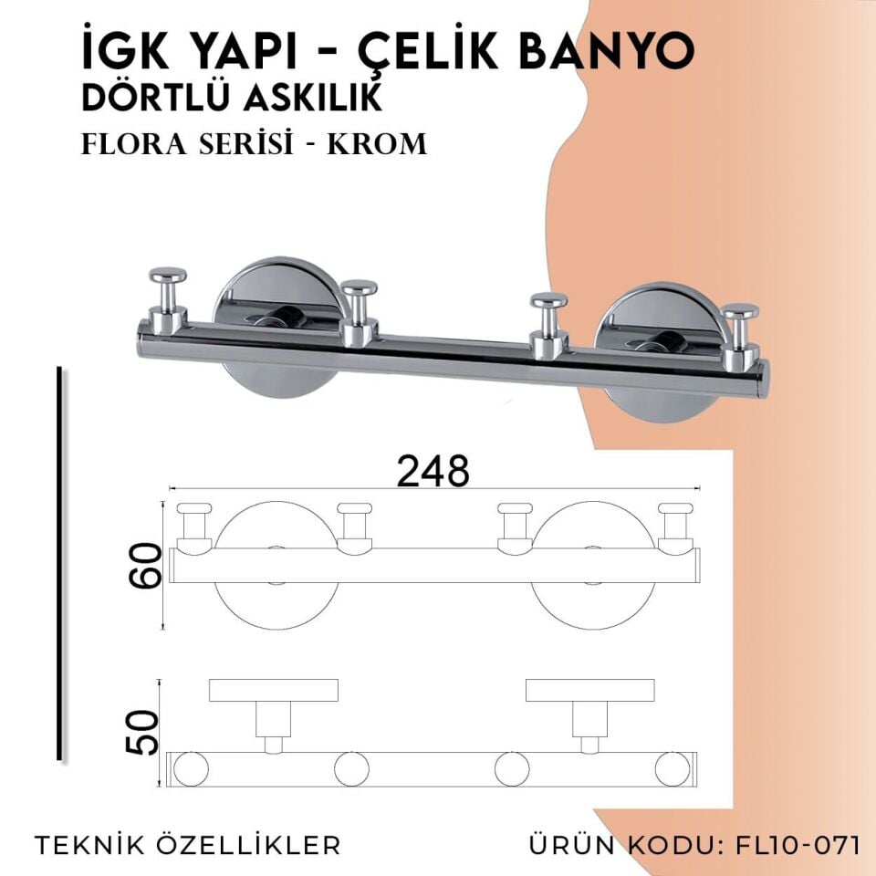 İGK YAPI - Çelik Banyo Flora Dörtlü Askılık (FL10-071)