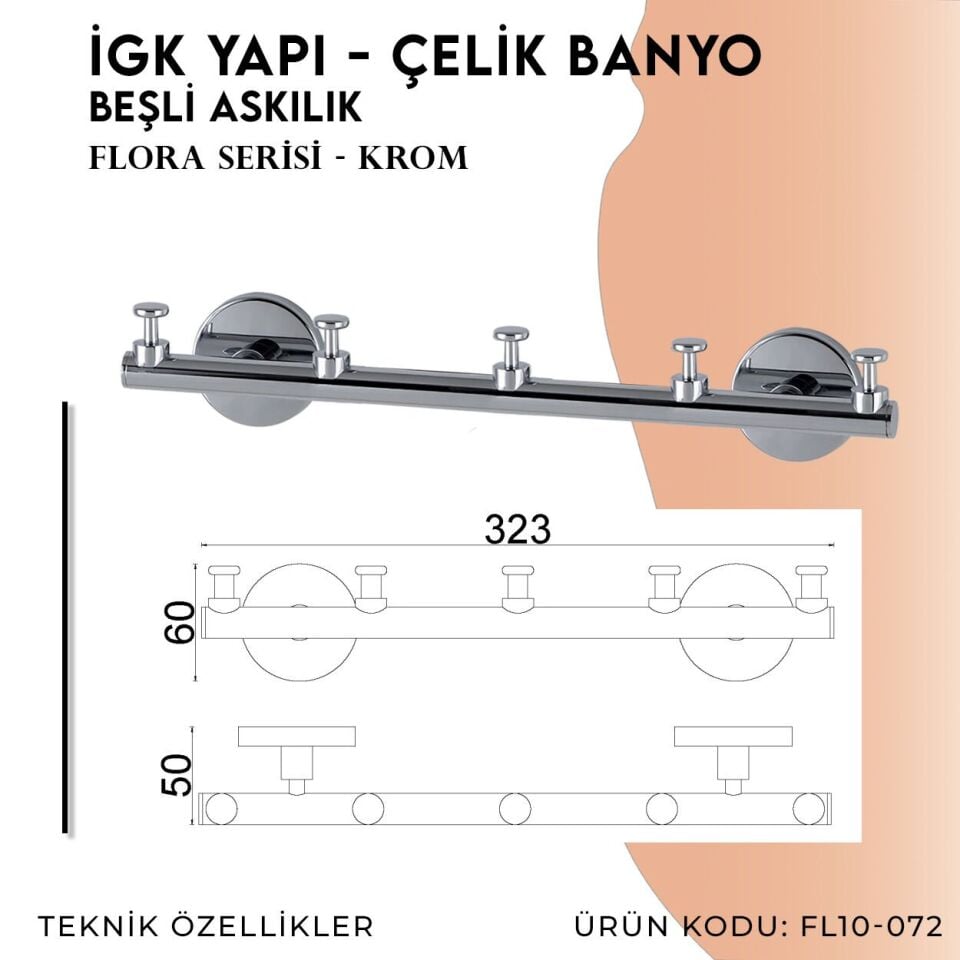 İGK YAPI - Çelik Banyo Flora Beşli Askılık (FL10-072)