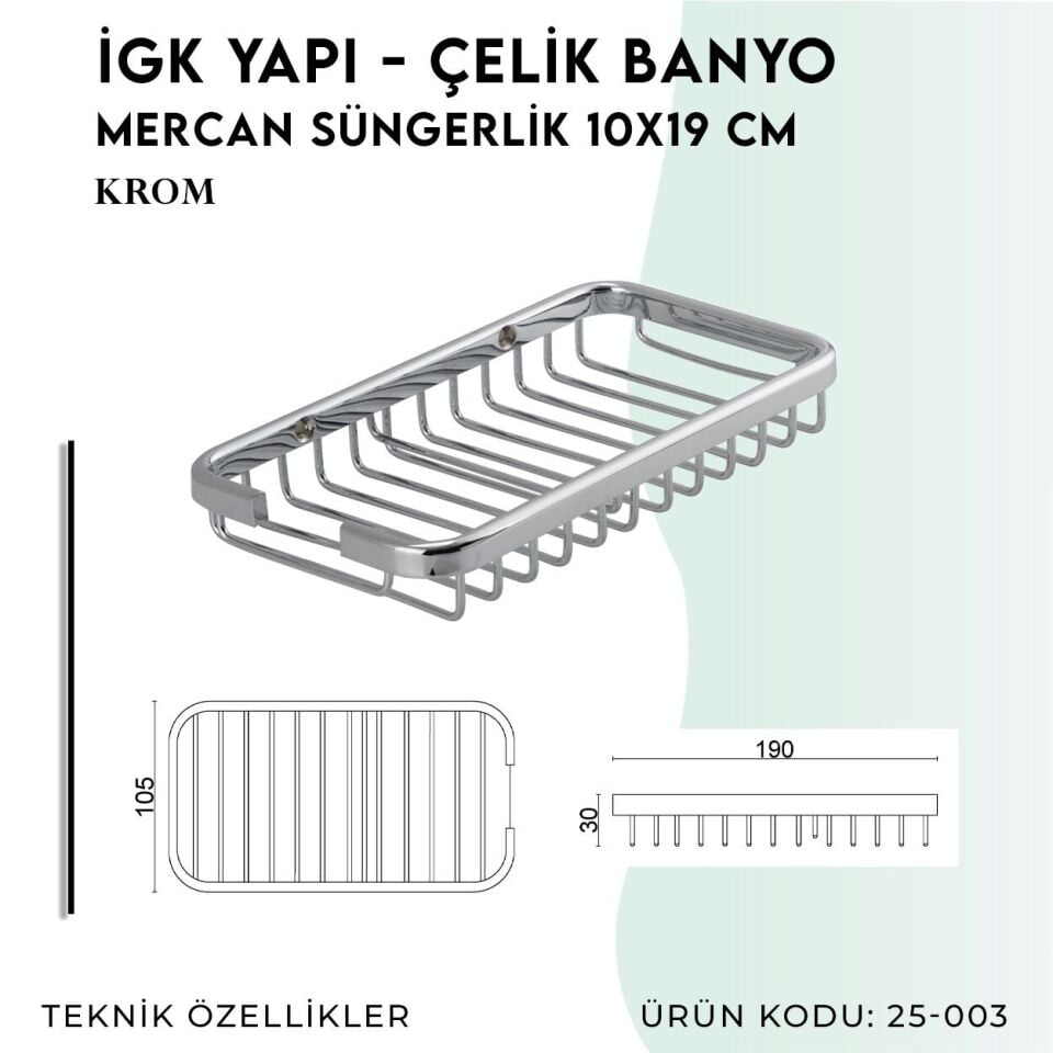 İGK YAPI - Çelik Banyo Mercan Süngerlik 10X19CM (25-003)