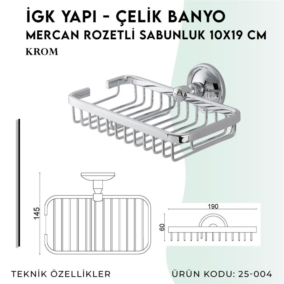 İGK YAPI - Çelik Banyo Mercan Rozetli Süngerlik 10X19CM (25-004)