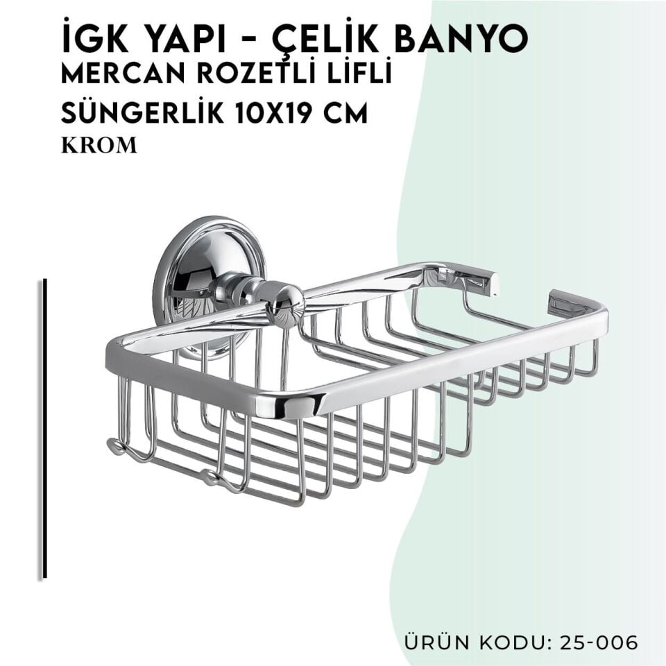 İGK YAPI - Çelik Banyo Mercan Rozetli Lifli Süngerlik 10X19CM (25-006)