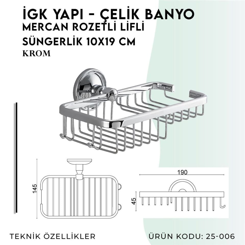 İGK YAPI - Çelik Banyo Mercan Rozetli Lifli Süngerlik 10X19CM (25-006)