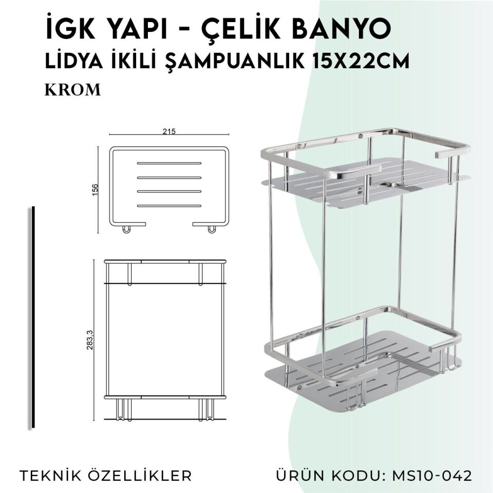 İGK YAPI - Çelik Banyo Lidya İkili Şampuanlık 15x22cm (MS10-042)