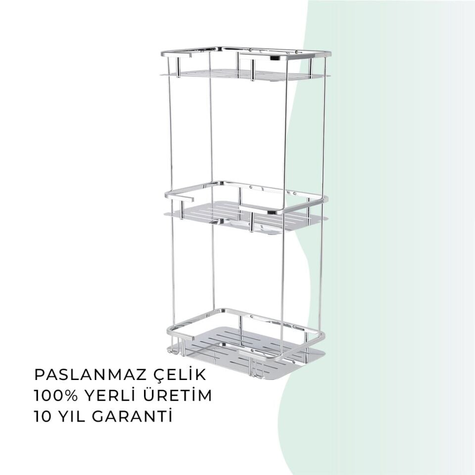 İGK YAPI - Çelik Banyo Lidya Üçlü Şampuanlık 15x22cm (MS10-043)