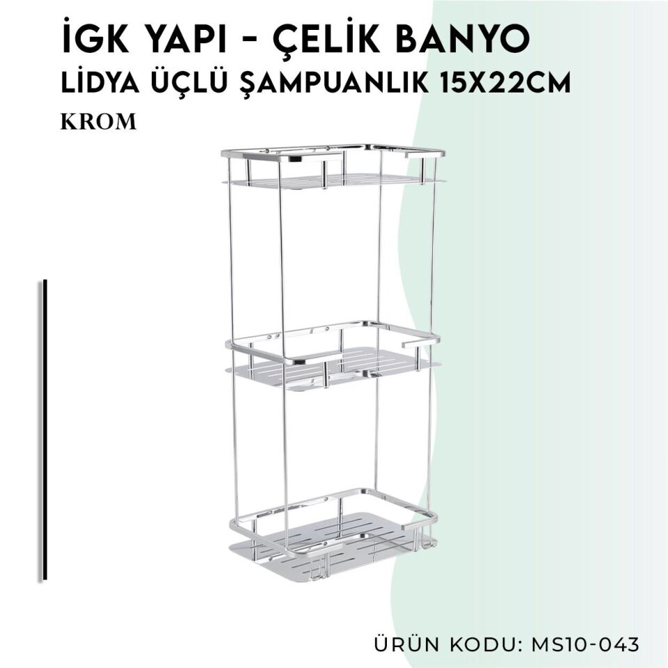 İGK YAPI - Çelik Banyo Lidya Üçlü Şampuanlık 15x22cm (MS10-043)