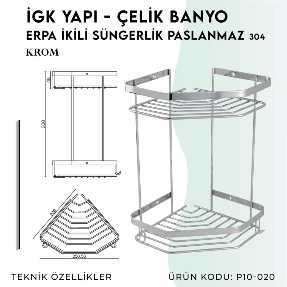 İGK YAPI - Çelik Banyo Erpa İkili Süngerlik Paslanmaz 304 (P10-020)