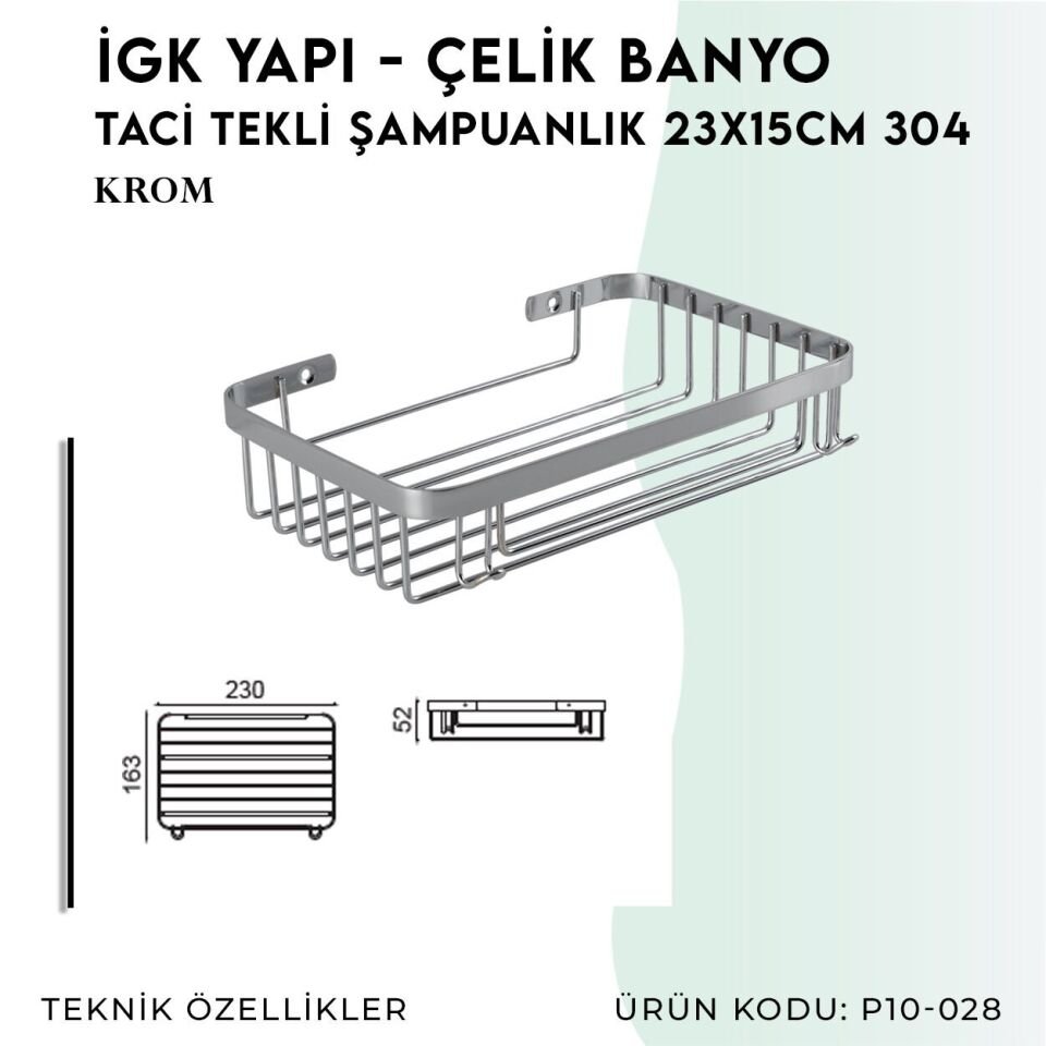 İGK YAPI - Çelik Banyo Taci Tekli Şampuanlık 23x15cm 304 (P10-028)