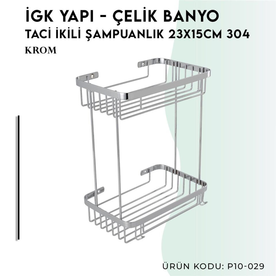 İGK YAPI - Çelik Banyo Taci İkili Şampuanlık 23x15cm 304 (P10-029)