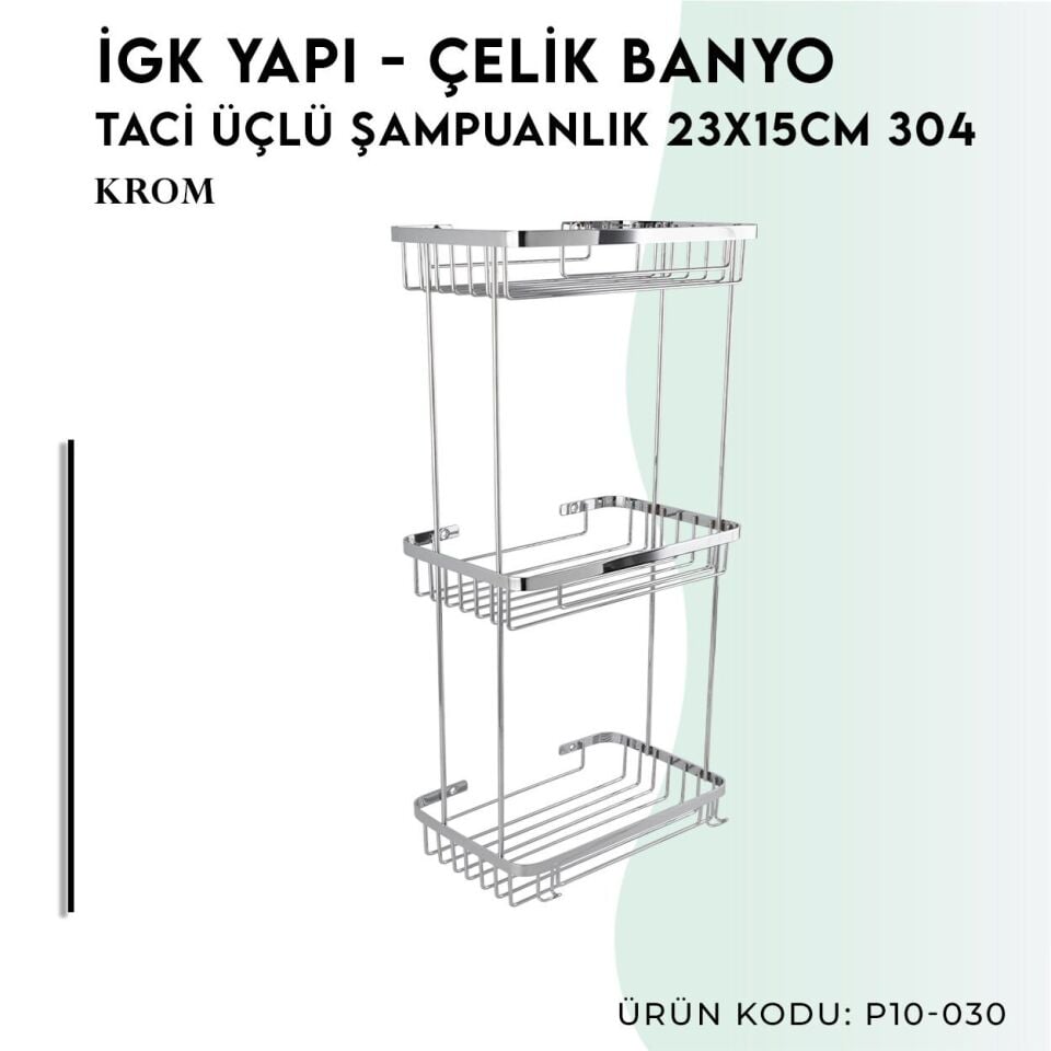 İGK YAPI - Çelik Banyo Taci Üçlü Şampuanlık 23x15cm 304 (P10-030)