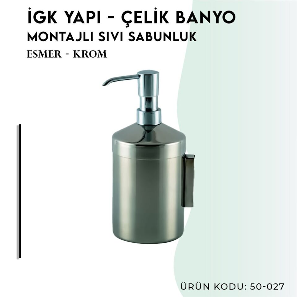 İGK YAPI - Çelik Banyo Krom Montajlı Sıvı Sabunluk (50-027)
