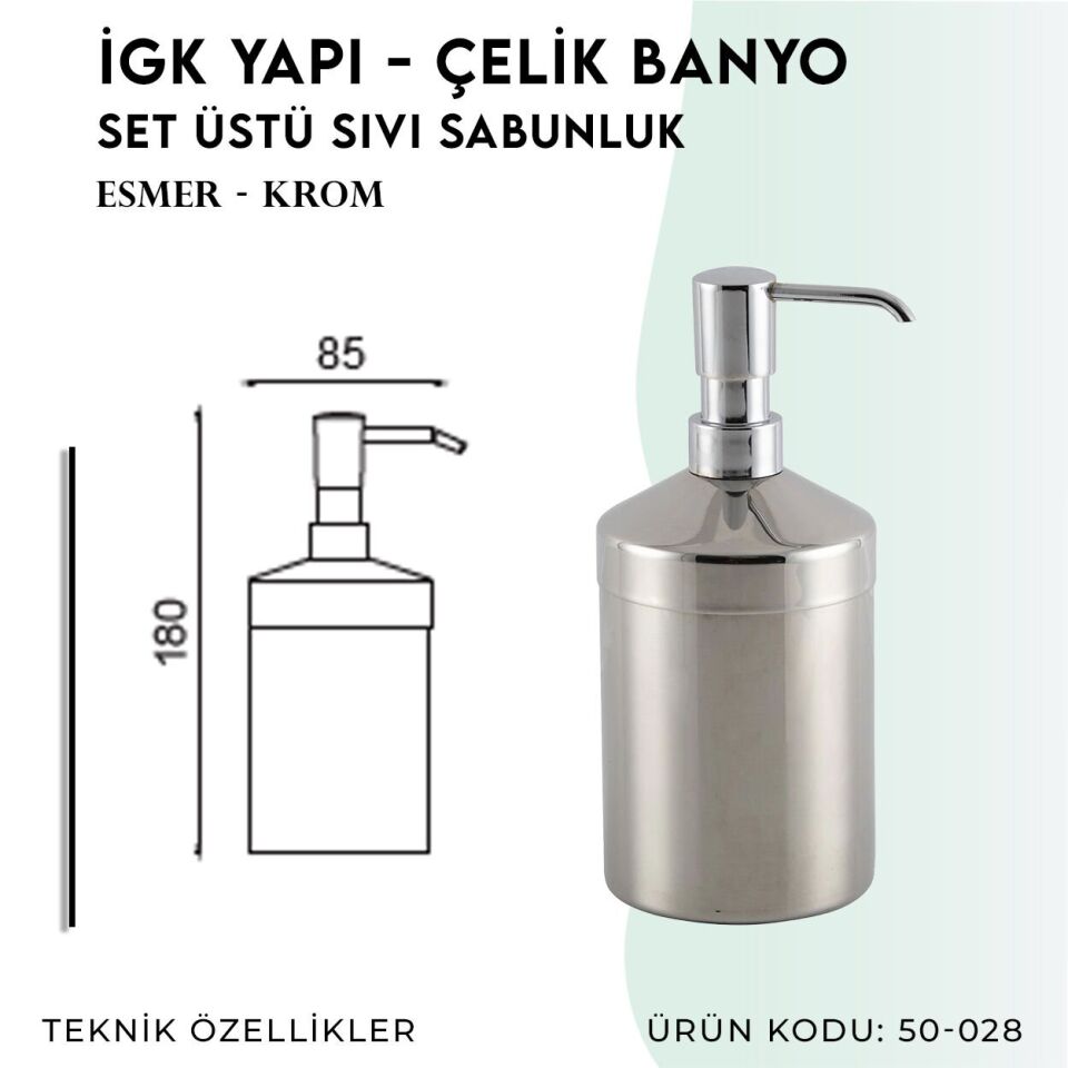 İGK YAPI - Çelik Banyo Esmer Krom Set Üstü Sıvı Sabunluk (50-028)