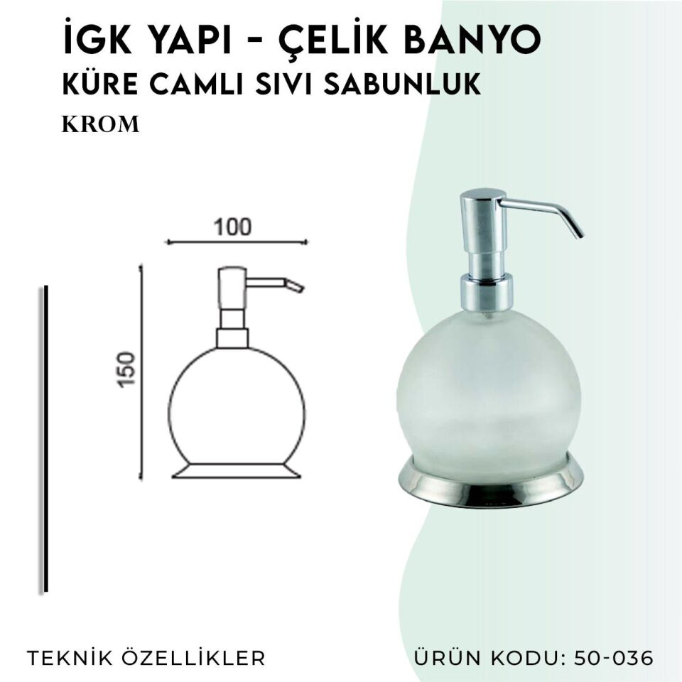 İGK YAPI - Çelik Banyo Küre Camlı Set Üstü Sıvı Sabunluk (50-036)