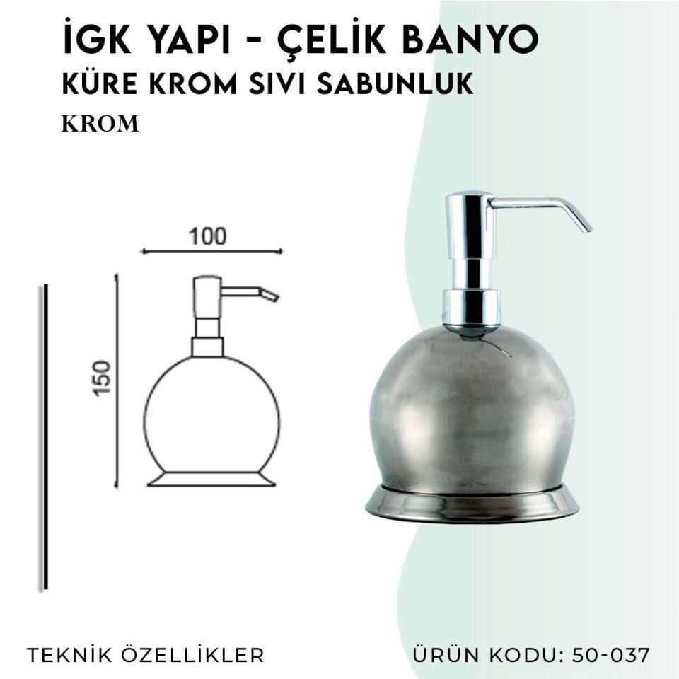 İGK YAPI - Çelik Banyo Krom Küre Set Üstü Sıvı Sabunluk (50-037)