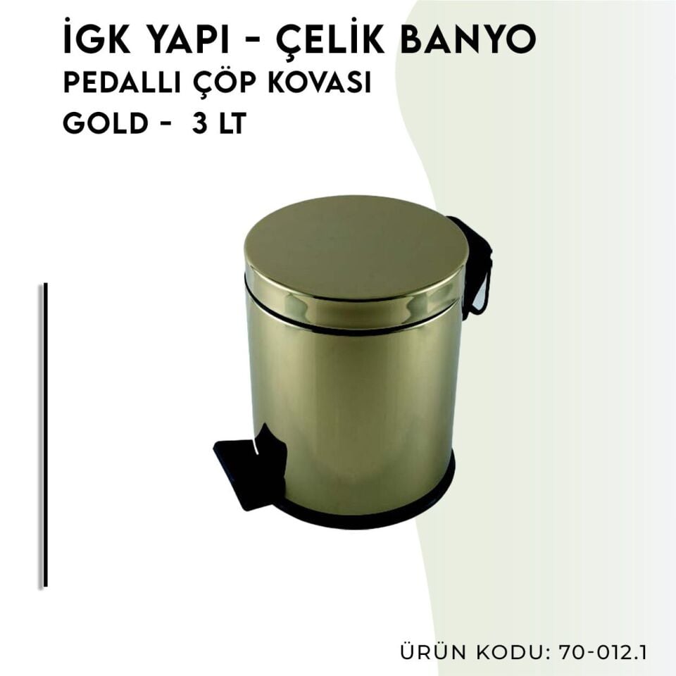 İGK YAPI - Çelik Banyo Pedallı Çöp Kovası 3lt Gold 430 (70-012.1)