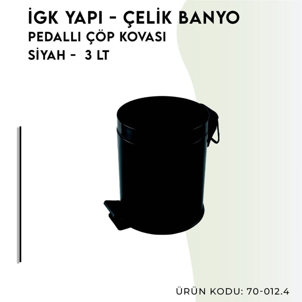 İGK YAPI - Çelik Banyo Pedallı Çöp Kovası 3lt Mat Siyah 430 (70-012.4)