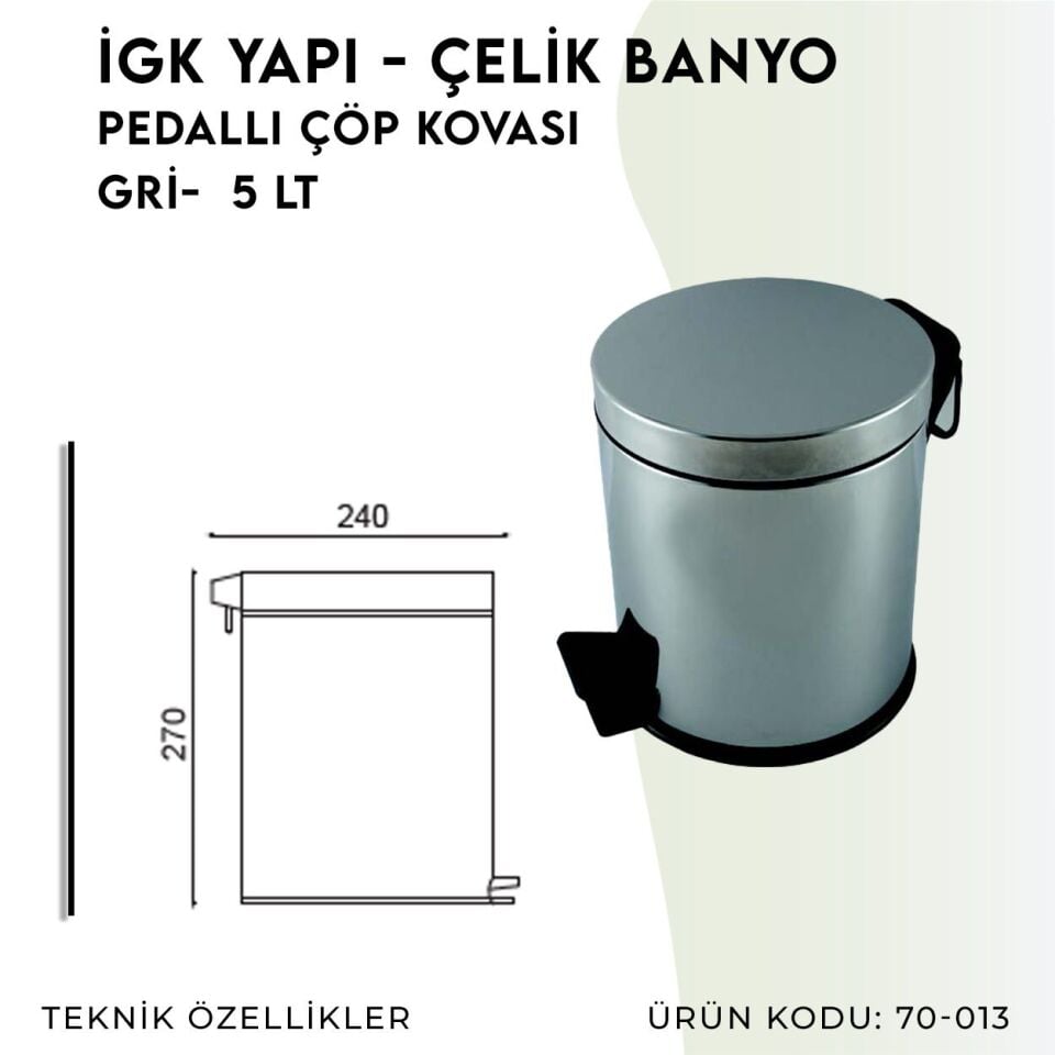 İGK YAPI - Çelik Banyo Pedallı Çöp Kovası 5lt 430 (70-013)