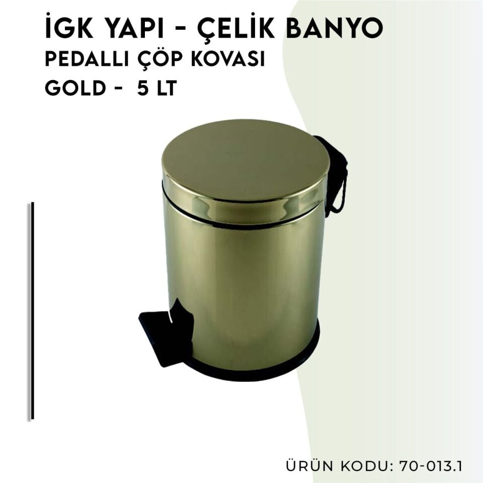 İGK YAPI - Çelik Banyo Pedallı Çöp Kovası 5lt Gold 430 (70-013.1)