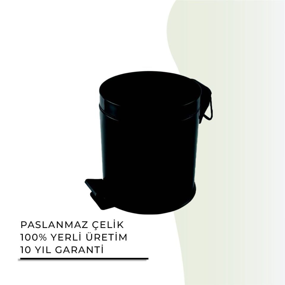 İGK YAPI - Çelik Banyo Pedallı Çöp Kovası 5lt Mat Siyah 430 (70-013.4)
