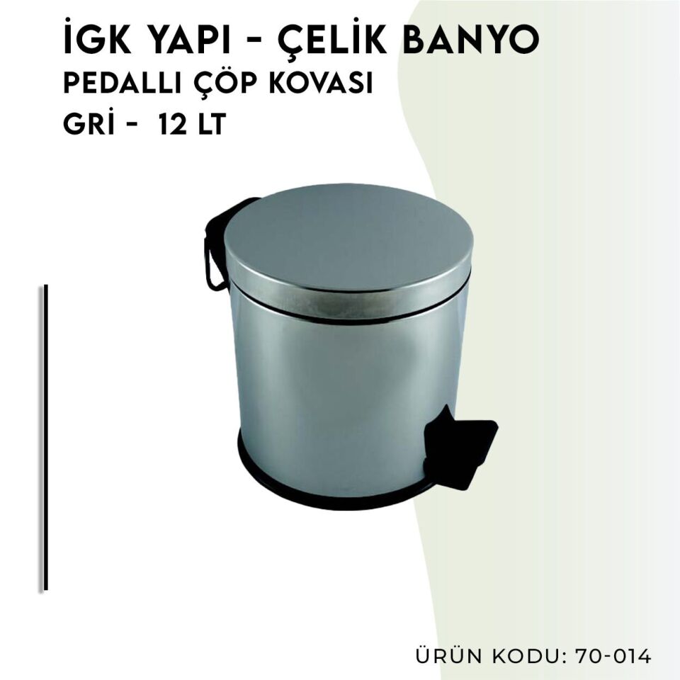 İGK YAPI - Çelik Banyo Pedallı Çöp Kovası 12lt 430 (70-014)