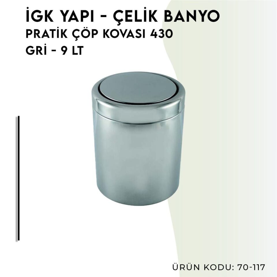İGK YAPI - Çelik Banyo Pratik Çöp Kovası 9lt 430 (70-117)