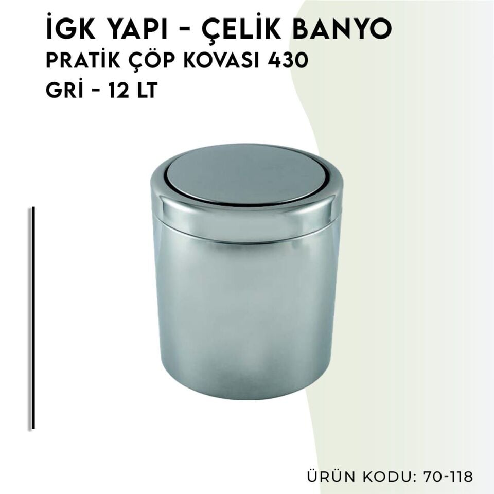İGK YAPI - Çelik Banyo Pratik Çöp Kovası 12lt 430 (70-118)