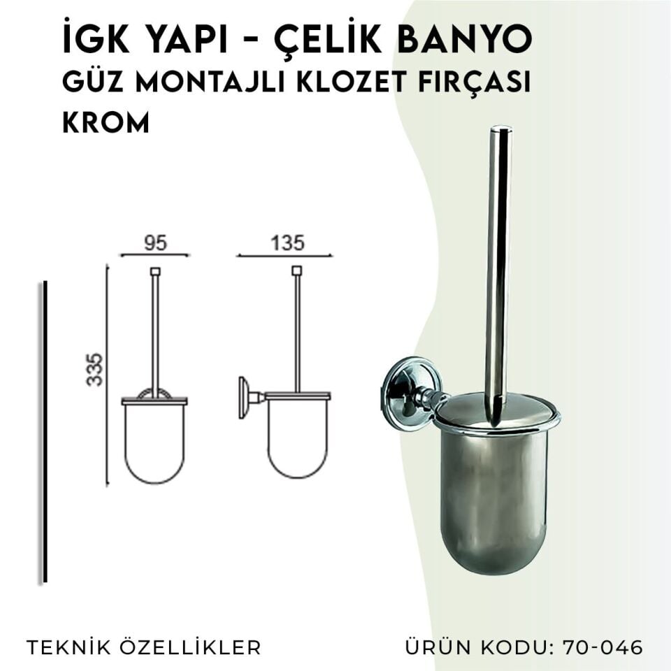 İGK YAPI - Çelik Banyo Güz Montajlı Klozet Fırçası (70-046)