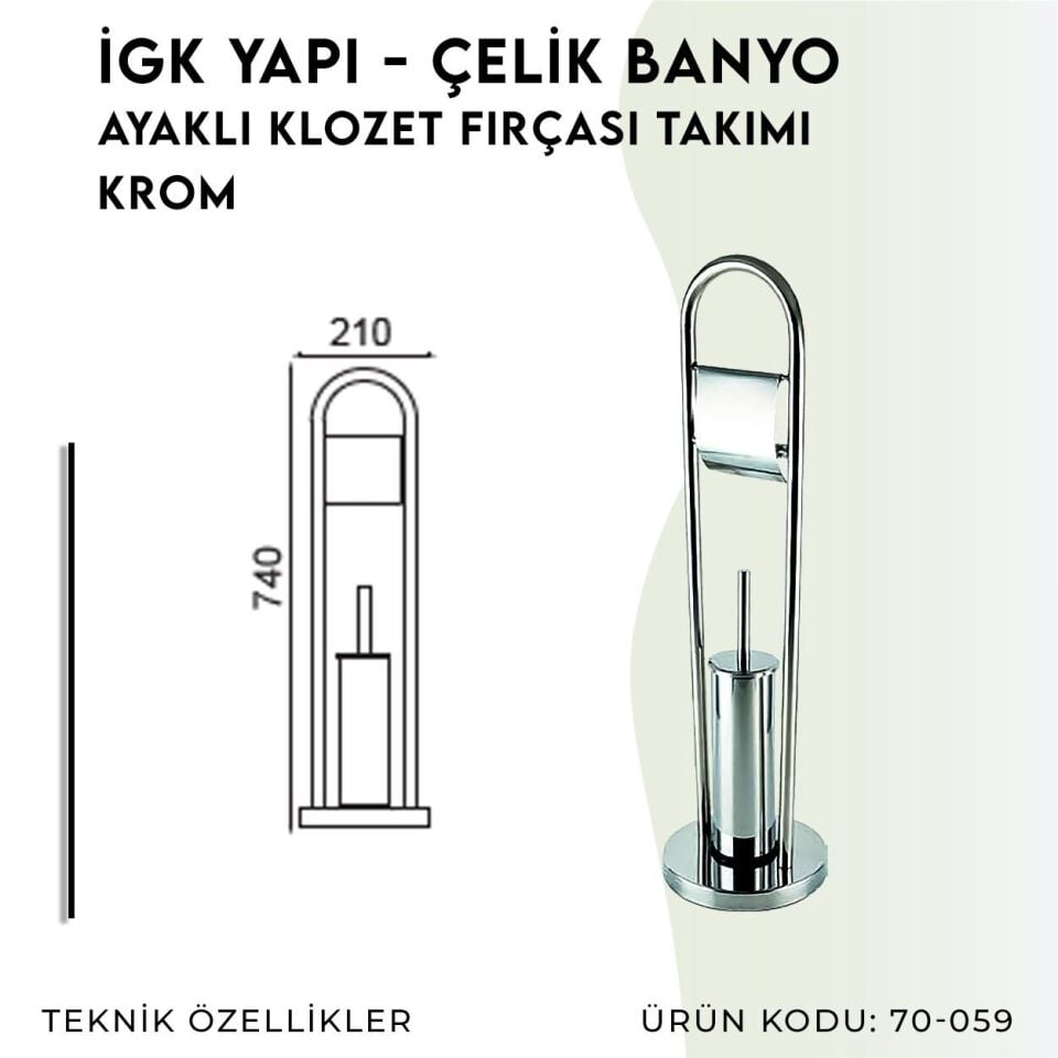 İGK YAPI - Çelik Banyo Ayaklı Klozet Fırçalık 430 (70-059)