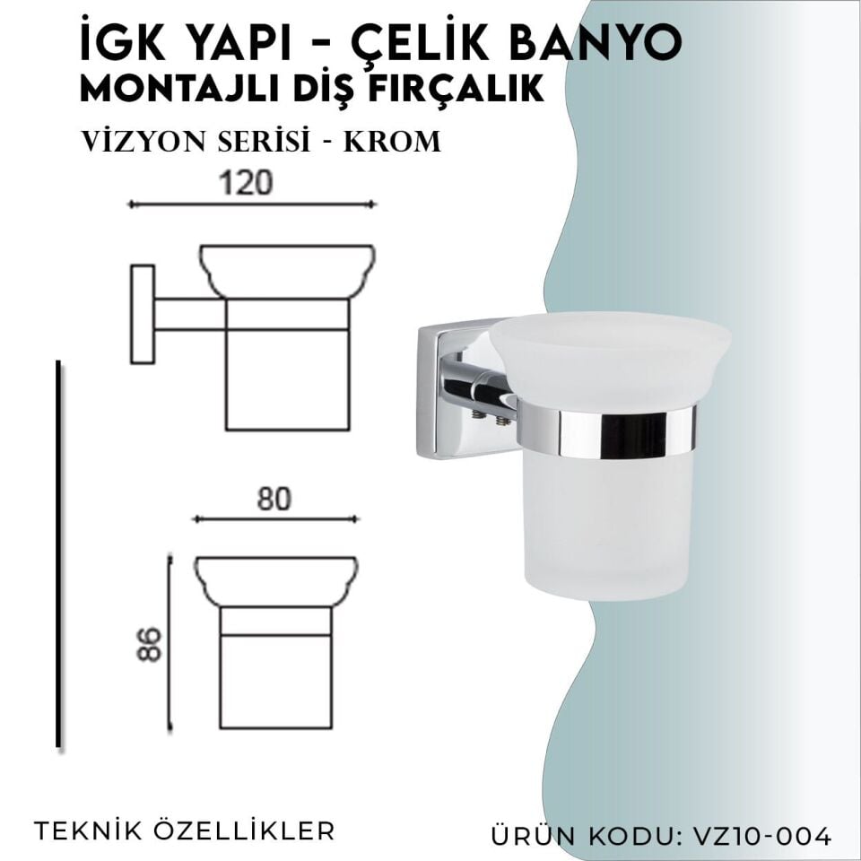 İGK YAPI - Çelik Banyo Vizyon Montajlı Diş Fırçalık (VZ10-004)