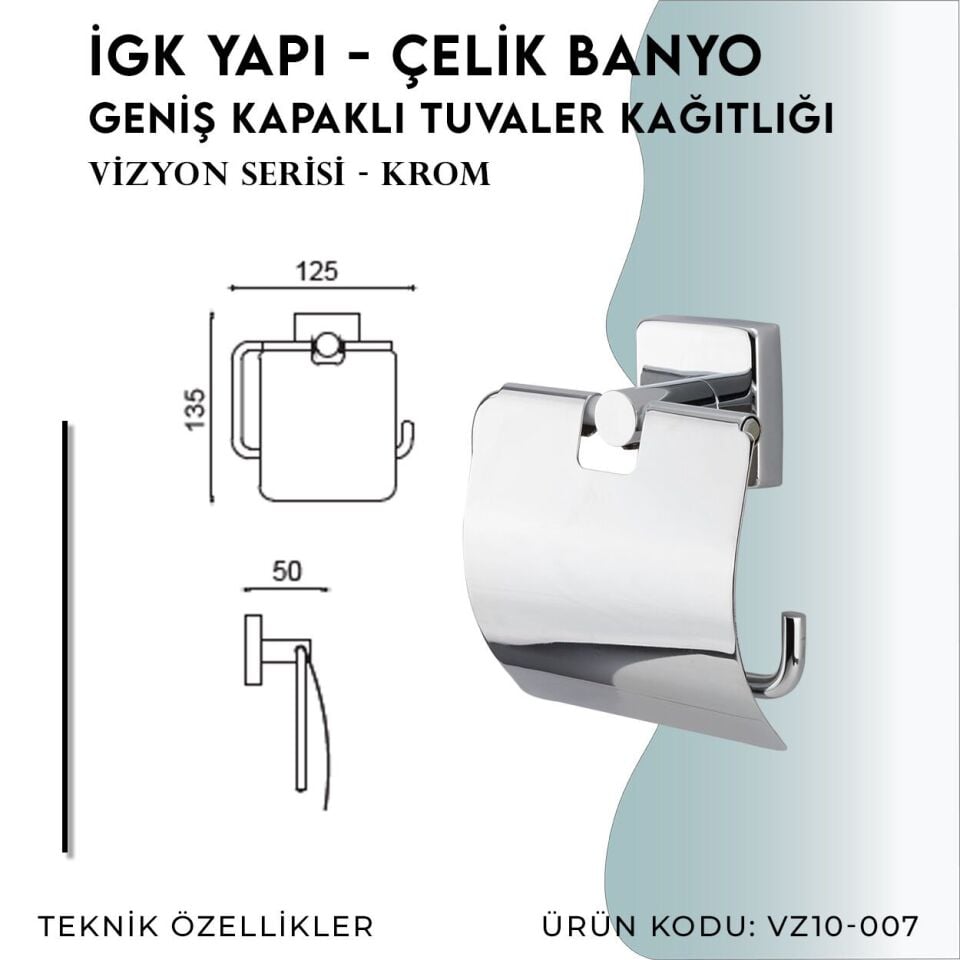 İGK YAPI - Çelik Banyo Vizyon Geniş Kapaklı Tuvalet Kâğıtlığı (VZ10-007)