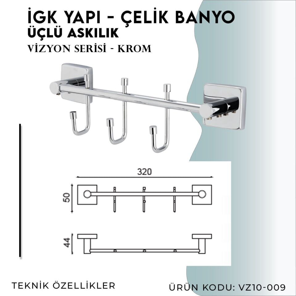 İGK YAPI - Çelik Banyo Vizyon Üçlü Askılık (VZ10-009)