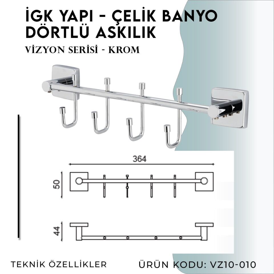 İGK YAPI - Çelik Banyo Vizyon Dörtlü Askılık (VZ10-010)