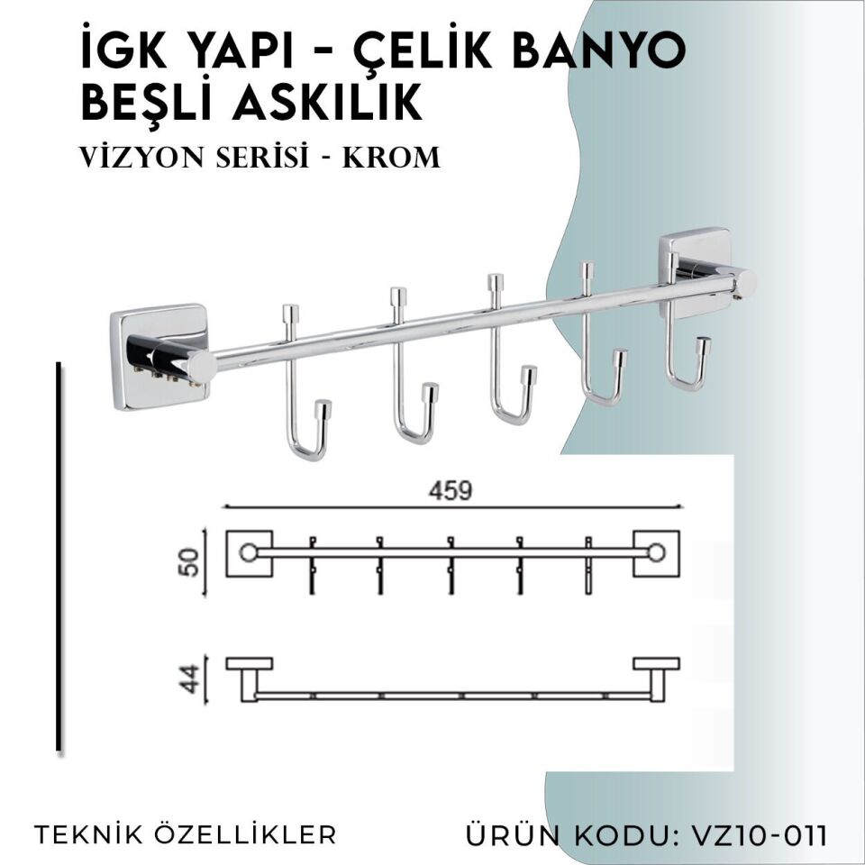 İGK YAPI - Çelik Banyo Vizyon Beşli Askılık (VZ10-011)