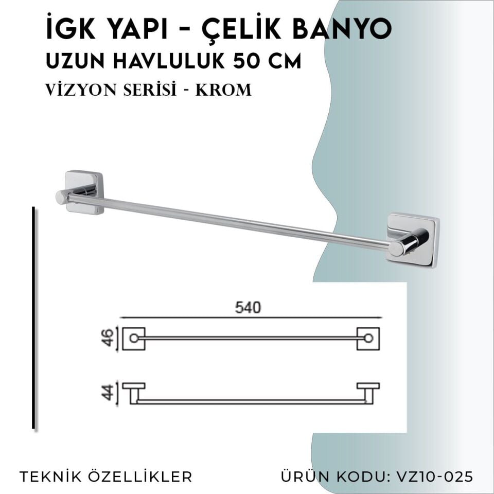 İGK YAPI - Çelik Banyo Vizyon Uzun Havluluk 50cm (VZ10-025)