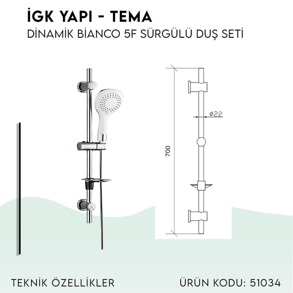 BANYOLİA - TEMA Dinamik Bianco Sürgülü Duş Seti (51034)