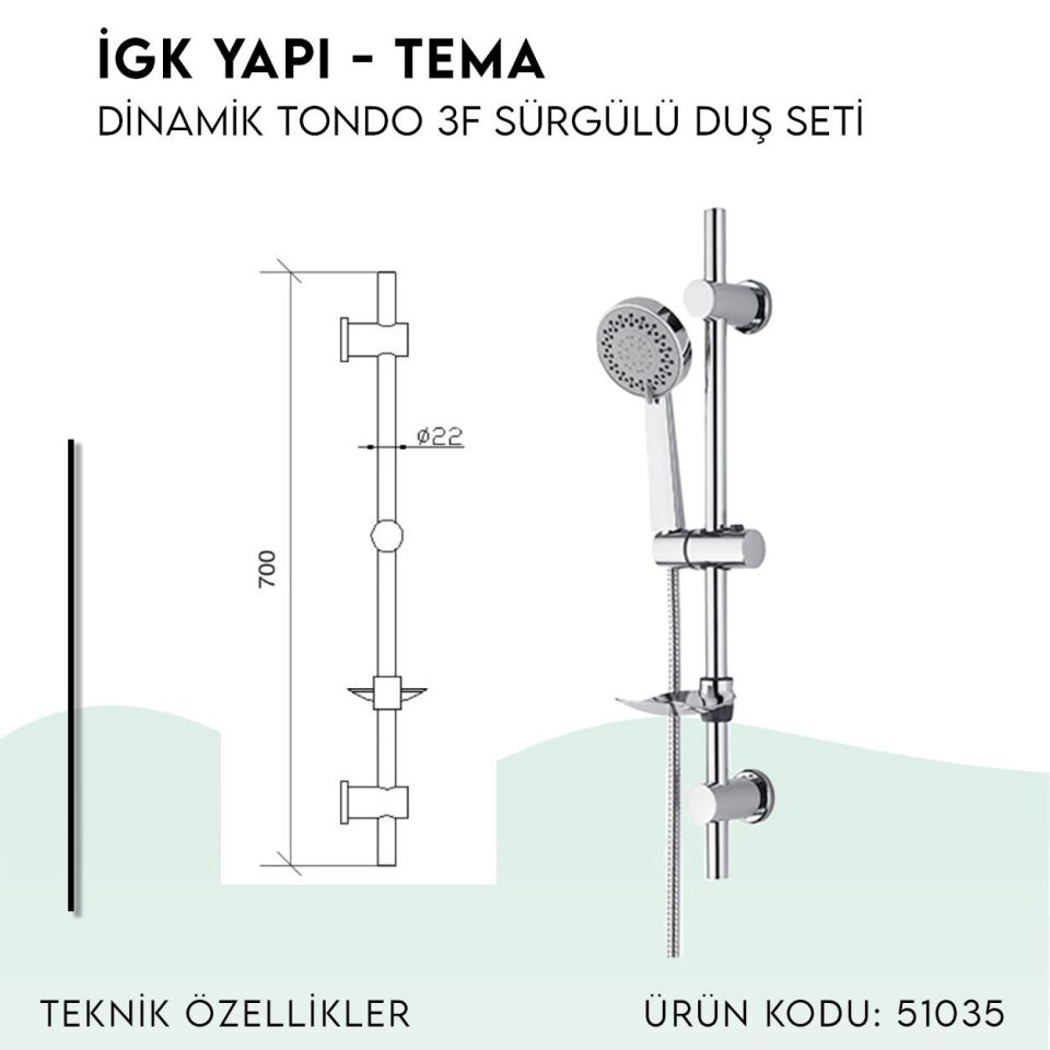 BANYOLİA - TEMA Dinamik Tondo Sürgülü Duş Seti (51035)