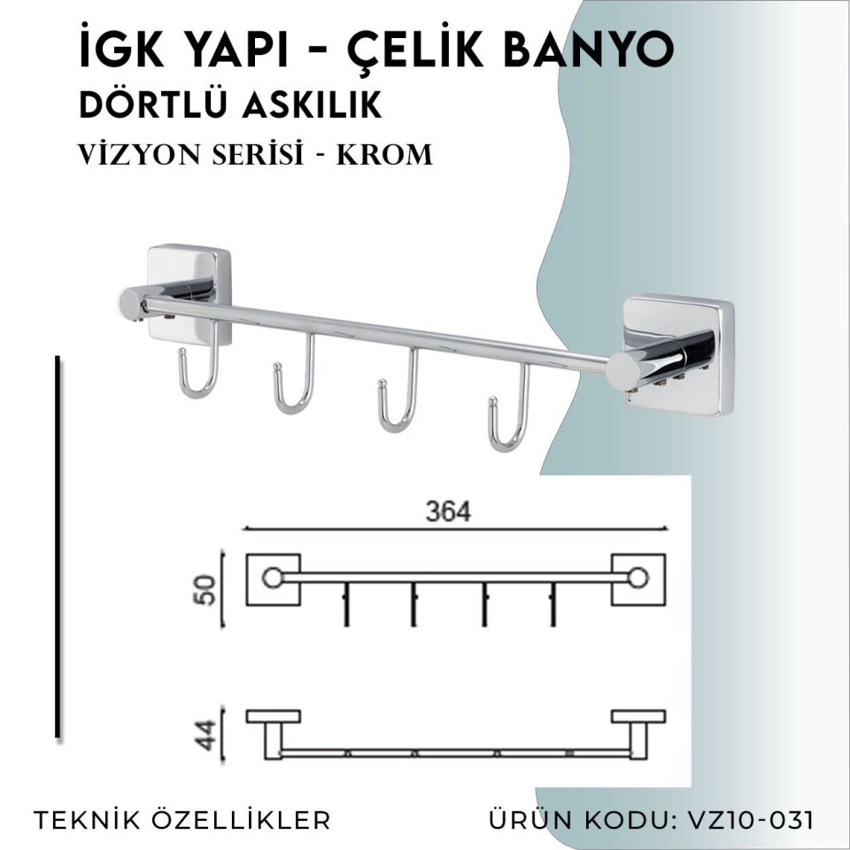 İGK YAPI - Çelik Banyo Vizyon Dörtlü Askılık (VZ10-031)