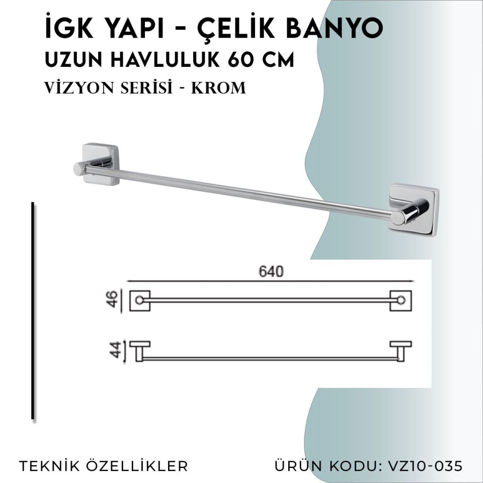 İGK YAPI - Çelik Banyo Vizyon Uzun Havluluk 60cm (VZ10-035)