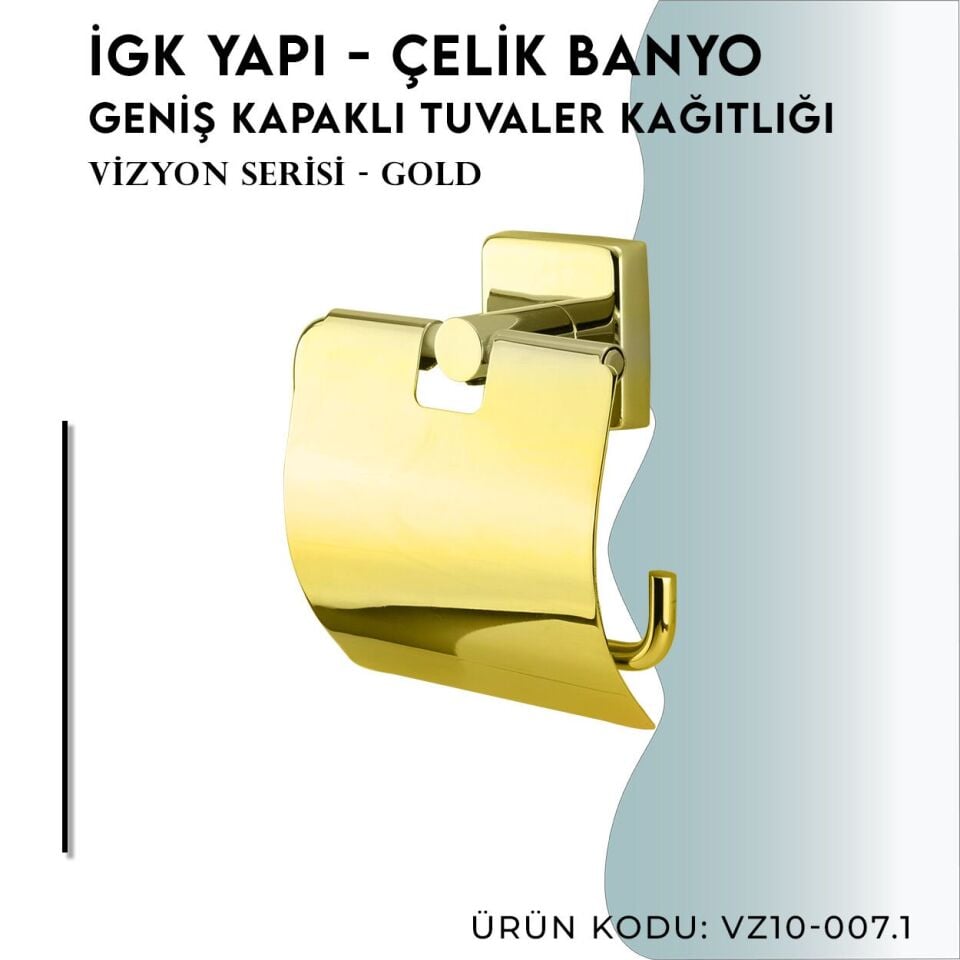 İGK YAPI - Çelik Banyo Vizyon Gold Geniş Kapaklı Tuvalet Kâğıtlığı (VZ10-007.1)