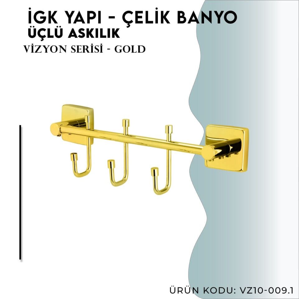 İGK YAPI - Çelik Banyo Vizyon Gold Üçlü Askılık (VZ10-009.1)