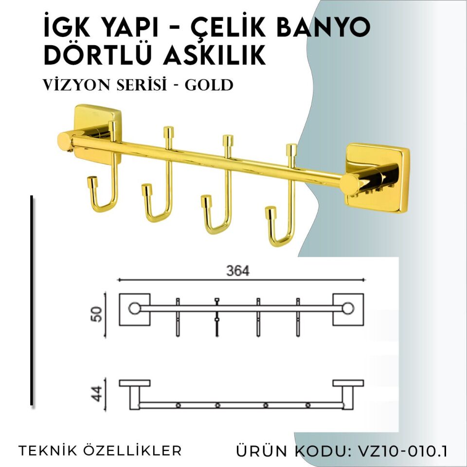 İGK YAPI - Çelik Banyo Vizyon Gold Dörtlü Askılık (VZ10-010.1)