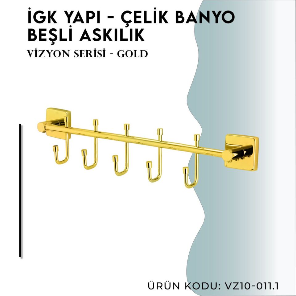 İGK YAPI - Çelik Banyo Vizyon Gold Beşli Askılık (VZ10-011.1)