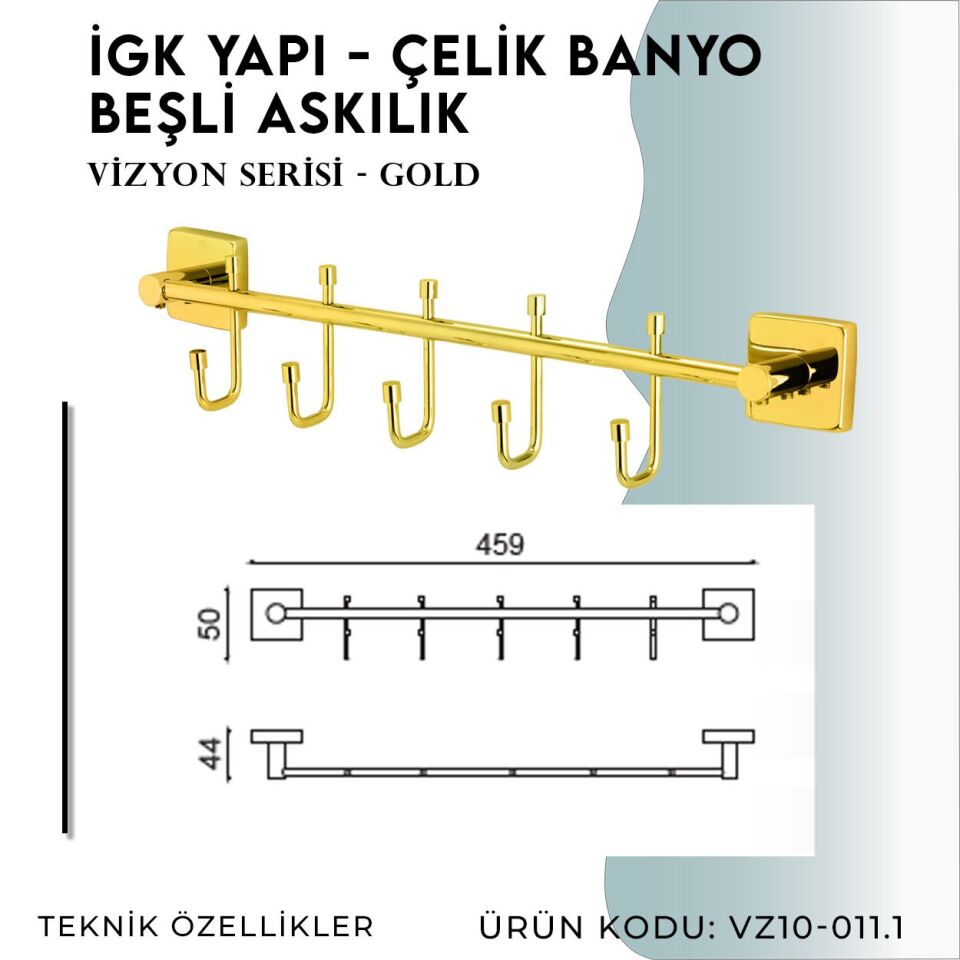 İGK YAPI - Çelik Banyo Vizyon Gold Beşli Askılık (VZ10-011.1)