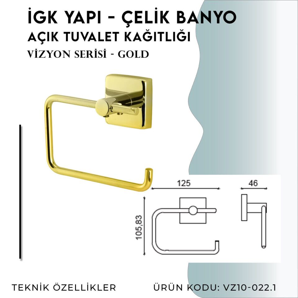 İGK YAPI - Çelik Banyo Vizyon Gold Açık Tuvalet Kâğıtlığı (VZ10-022.1)