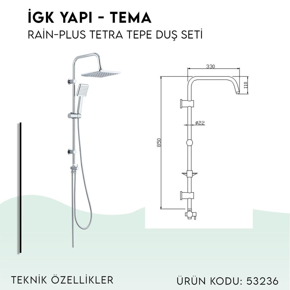 BANYOLİA - TEMA Rain-Plus Tetra Tepe Duş Seti (53236)