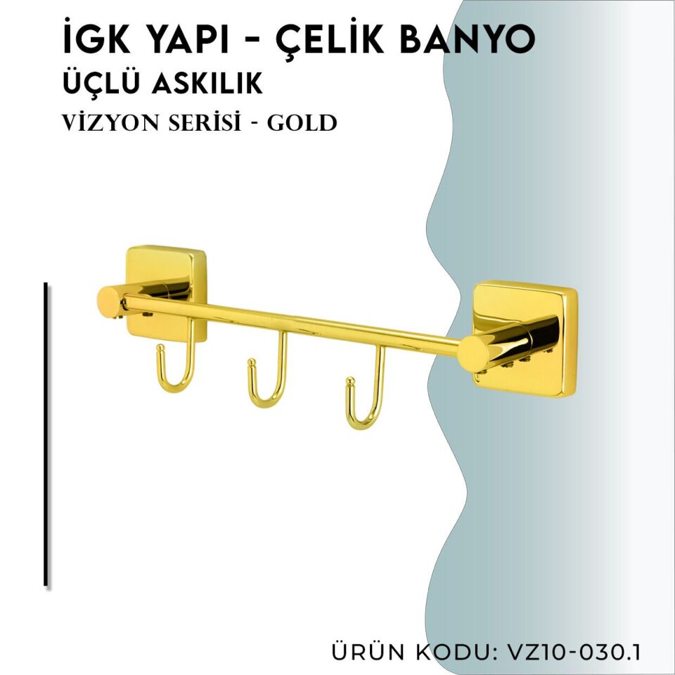 İGK YAPI - Çelik Banyo Vizyon Gold Üçlü Askılık (VZ10-030.1)