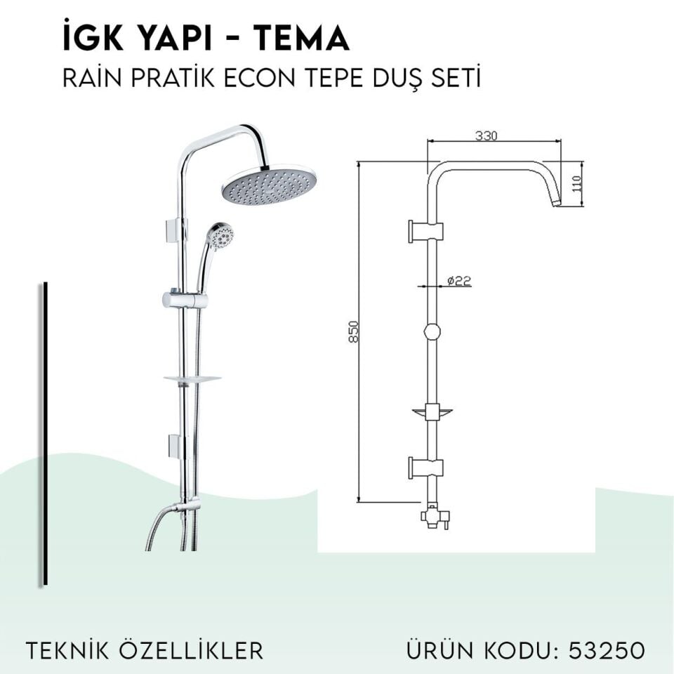 BANYOLİA - TEMA Rain-Pratik Econ(3f) Tepe Duş Seti (53250)