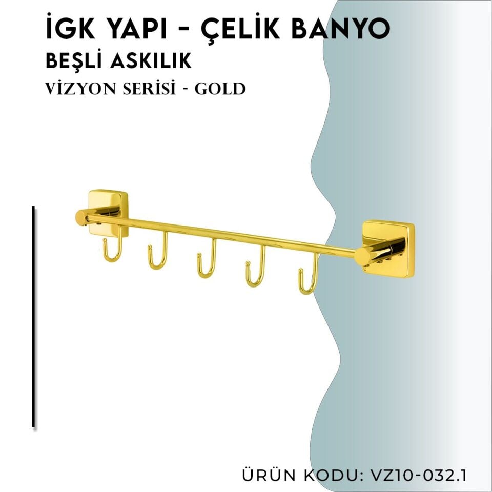 İGK YAPI - Çelik Banyo Vizyon Gold Beşli Askılık (VZ10-032.1)
