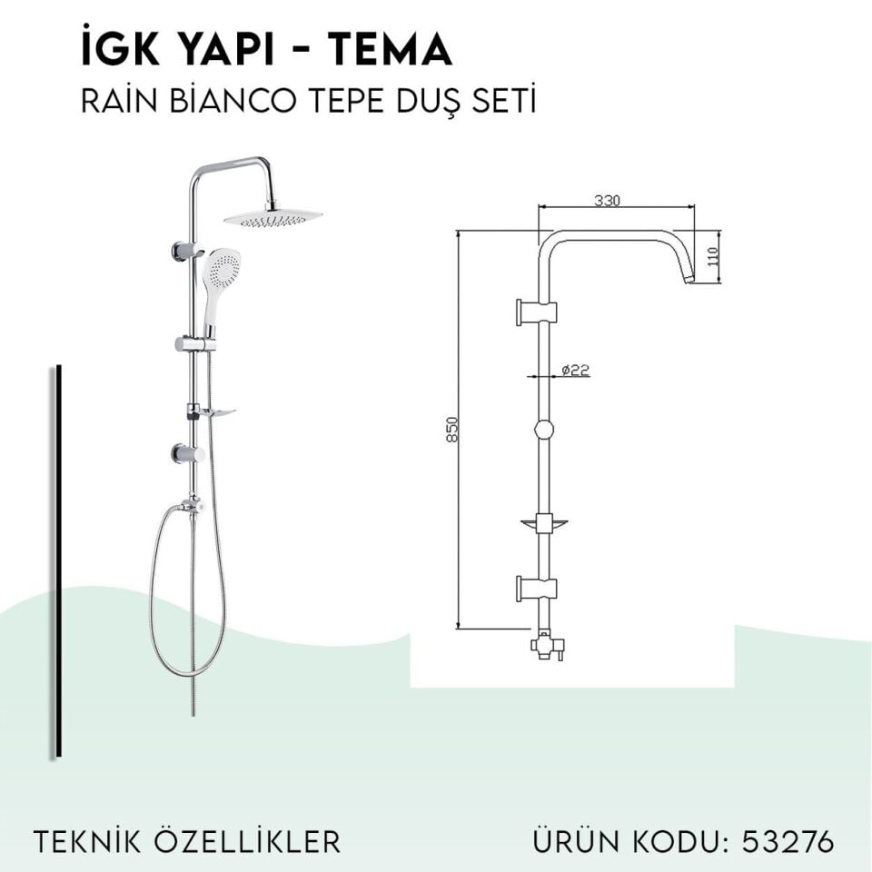 BANYOLİA - TEMA Rain Bianco Tepe Duş Seti (53276)