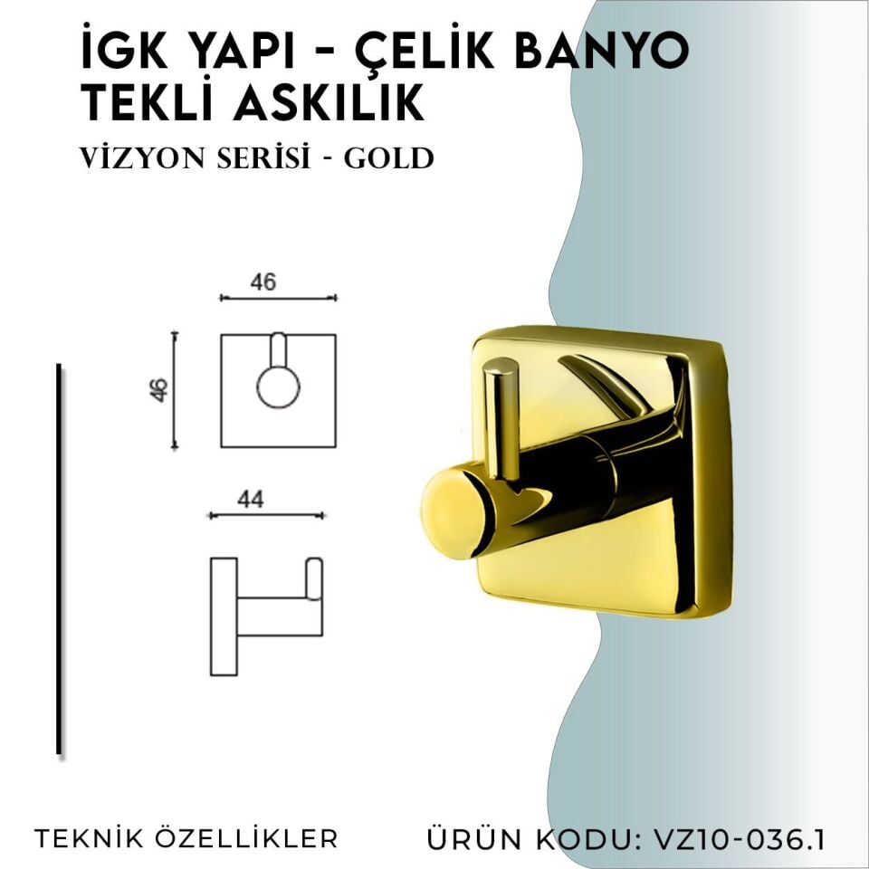 İGK YAPI - Çelik Banyo Vizyon Gold Tekli Askılık (VZ10-036.1)