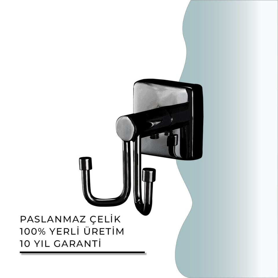 İGK YAPI - Çelik Banyo Vizyon Mat Mat Siyah Bornozluk Çiftli (VZ10-002.4)